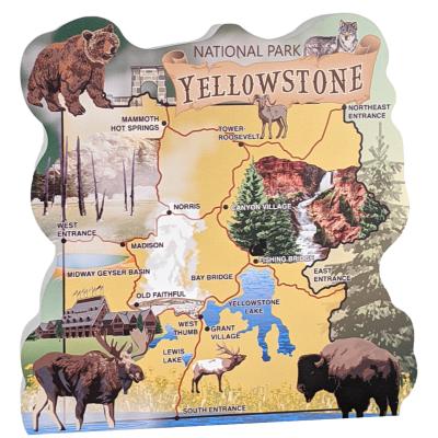 Wooden map of Yellowstone National Park to bring home all your park memories. Handcrafted in 3/4" thick wood by The Cat's Meow Village in the USA.