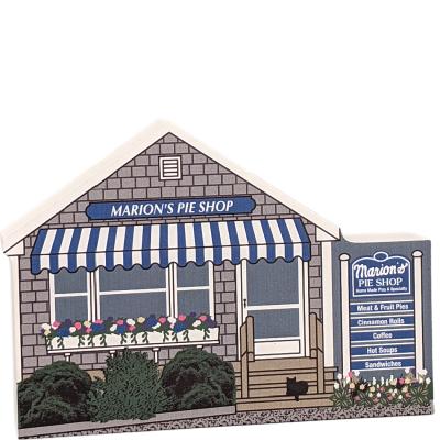 Replica of Marion's Pie Shop on Cape Cod. Handcrafted in 3/4" wood by The Cat's Meow Village in the USA.