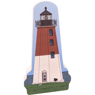 Colorful replica of Point Judith LIghthouse, Narragansett, Rhode Island.  Handcrafted in the USA 3/4" thick wood by Cat’s Meow Village.