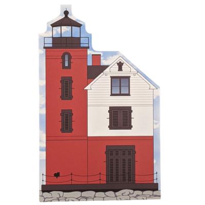 Round Island Lighthouse, Straits of Mackinac, Michigan. Handcrafted in the USA 3/4" thick wood by Cat’s Meow Village.