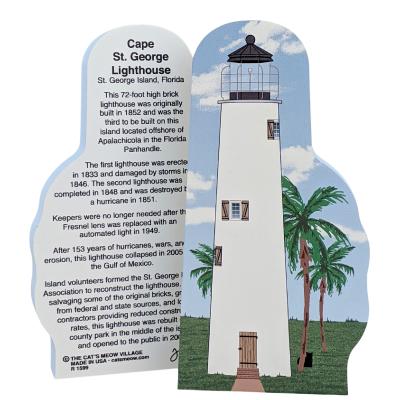 Cape St. George Lighthouse, St. George Island, Florida. Handcrafted in the USA 3/4" thick wood by Cat’s Meow Village.