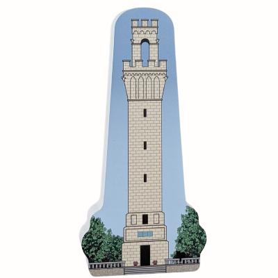 Wooden replica of Pilgrim Monument in PTown (Provincetown), Massachusetts. Handcrafted in 3/4" thick wood by the Cat's Meow Village in the USA.