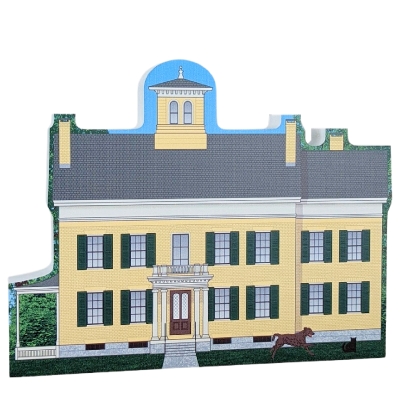 Wooden collectible of Emily Dickinson Homestead in Amherst, MA, handcrafted in the USA by The Cat's Meow Village.