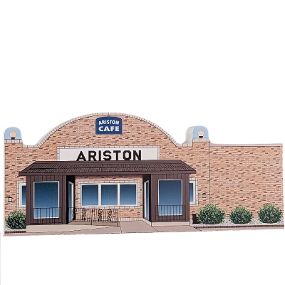 Wooden Replica of the Ariston Cafe in Litchfield, Illinois (Route 66). Handcrafted by Cats Meow Village in USA