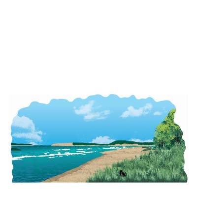 Wooden collectible of Sleeping Bear Dunes National Shoreline, Empire, Michigan handcrafted by The Cat's Meow Village in the USA.