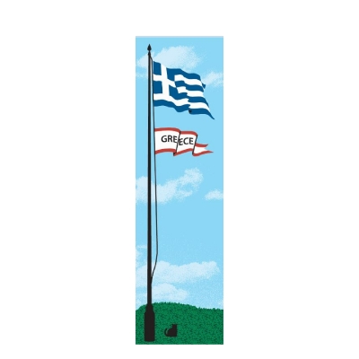 wooden souvenir flag of Greece handcrafted by The Cat's Meow Village in the USA to remember your vacation to the Greek Isles.