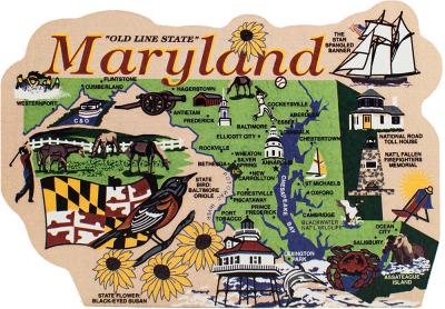Display your state pride with a state map of Maryland handcrafted in wood by The Cat's Meow Village
