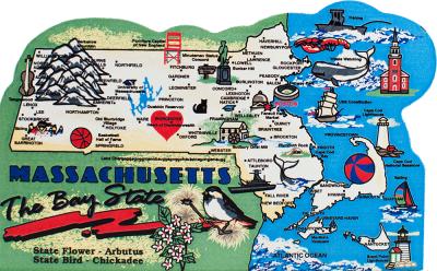 Display your state pride with a state map of Massachusetts handcrafted in wood by The Cat's Meow Village