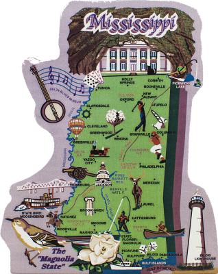 Display your state pride with a state map of Mississippi handcrafted in wood by The Cat's Meow Village
