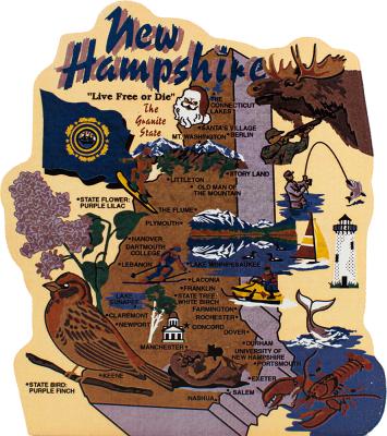 Add this wooden state map of New Hampshire to your home decor, handcrafted in the USA by The Cat's Meow Village