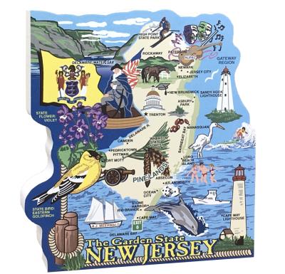 Add this wooden state map of New Jersey to your home decor, handcrafted in the USA by The Cat's Meow Village