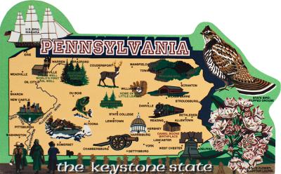 Show your state pride with a state map of Pennyslvania handcrafted in wood by The Cat's Meow Village