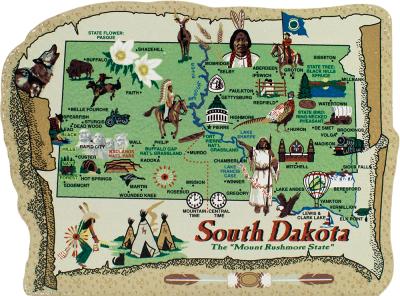 Show your state pride with a state map of South Dakota handcrafted in wood by The Cat's Meow Village