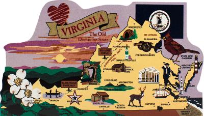Add this wooden state map of Virginia to your home decor, handcrafted in the USA by The Cat's Meow Village