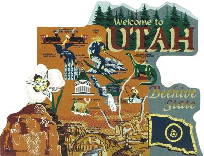 Display your state pride with a state map of Utah handcrafted in wood by The Cat's Meow Village