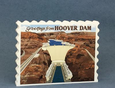Wooden vintage postcard style replica of the Hoover Dam on the Colorado River. Remember your trip with our handcrafted in the USA replica.