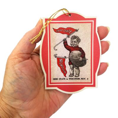 Handcrafted wooden ornament of OSU football 1916 Season Wisconsin Program cover 
