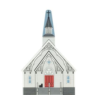 Vintage St. Bridget Church from New England Church Series handcrafted from 3/4" thick wood by The Cat's Meow Village in the USA