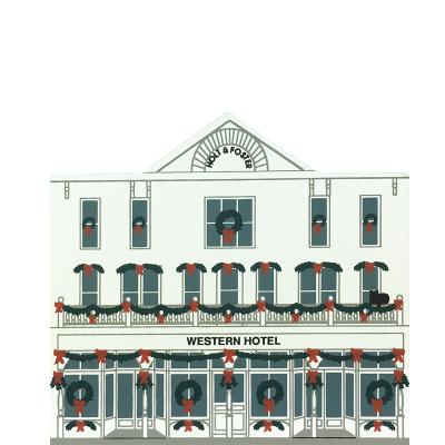 Vintage Western Hotel from Rocky Mountain Christmas Series handcrafted from 3/4" thick wood by The Cat's Meow Village in the USA