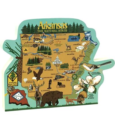 State map of Arkansas handcrafted in 3/4" thick wood by The Cat's Meow Village in the USA.