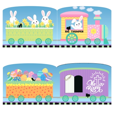 Bunny Hopper Special 4 pc train set handcrafted in 3/4" thick wood by The Cat's Meow Village in the USA.