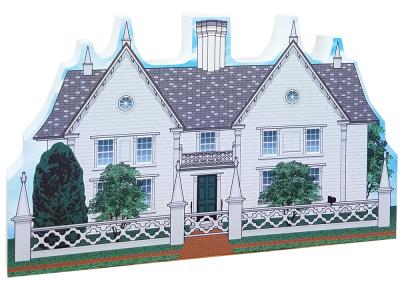 Wooden replica of The Pickering House, Salem, Mass. Handcrafted in the USA by The Cat's Meow Village.