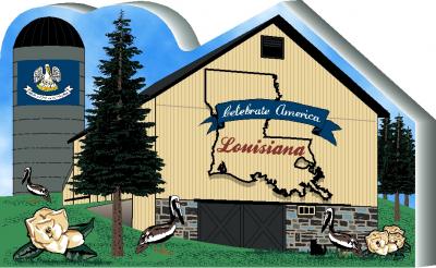 Cat's Meow Village handcrafted wooden barn keepsake representing the state of Louisiana