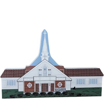 Our Lady of the Cape Parish in Brewster, MA, handcrafted in 3/4" thick wood by The Cat's Meow Village in the USA.