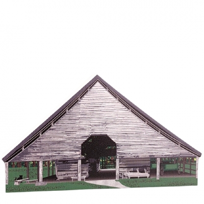 Wooden replica souvenir of the Enloe-Floyd Barn at the Mountain Farm Museum in the Great Smoky Mountains National Park.