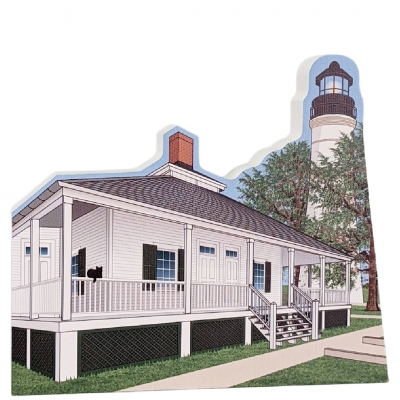 Wooden Replica of Key West Lighthouse & Keepers Quarters Key West, Florida. Handcrafted by Cats Meow Village in USA.