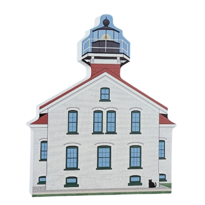 Souvenir of Grand Traverse Lighthouse, Northport, Michigan, handcrafted in wood by The Cat's Meow Village in the USA.