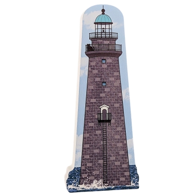 Wooden souvenir of Minot's Ledge Lighthouse in Cohasset, Massachusetts. Handcrafted by The Cat's Meow Village in Ohio.