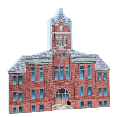 Wooden souvenir of Grand Traverse County Courthouse in Traverse City, MI. Handcrafted by The Cat's Meow Village in Ohio.