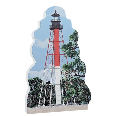 Souvenir of Crooked River Lighthouse, Carrabelle, FL, handcrafted in wood by The Cat's Meow Village in the USA.