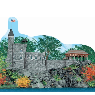 Wooden replica of Belvedere Castle in Central Park, New York City. Handcrafted by The Cat's Meow Village in the USA.