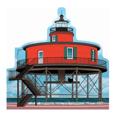 Wooden replica of Seven Foot Knoll Lighthouse, Baltimore, MD handcrafted in 3/4' thick wood by The Cat's Meow Village in the USA.