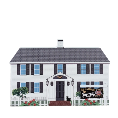 Wooden replica of Old Yarmouth Inn, Yarmouth Port, MA, Cape Cod handcrafted by The Cat's Meow Village in the USA.