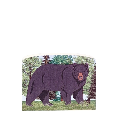 Wooden replica of an American Black Bear handcrafted by The Cat's Meow Village in the USA.