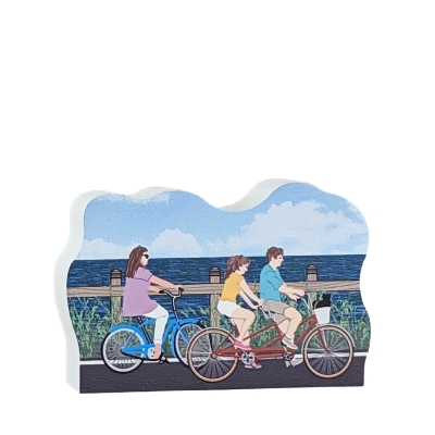 Wooden souvenir of biking on Mackinac Island, Michigan. Handcrafted in 3/4" thick wood by the Cat's Meow Village in Ohio.
