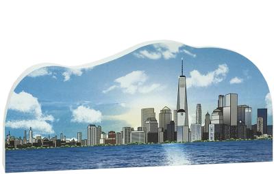Handcrafted in the USA wooden keepsake of New York City, lower Manhatten, by The Cat's Meow Village