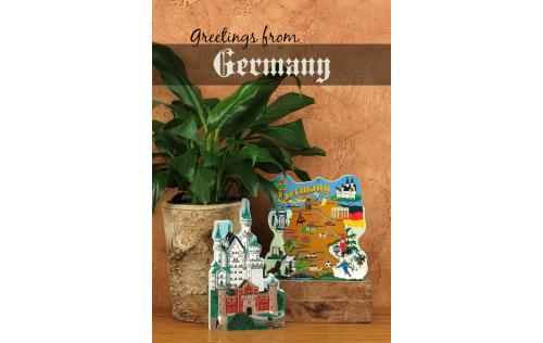 Home display of Neuschwanstein Castle and the Germany Map handcrafted from wood by The Cat's Meow Village