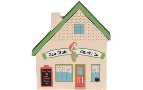 Bring the beach home with a Cat's Meow handcrafted wooden miniature of the Sea Maid Candy Co.