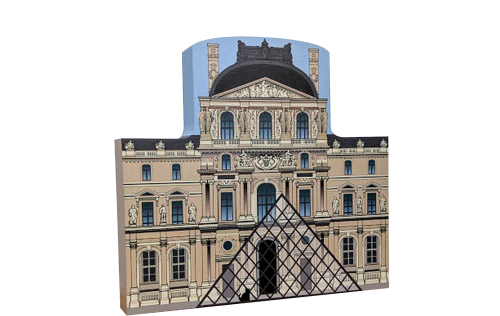 Handcrafted wooden souvenir of The Louvre created by The Cat's Meow Village