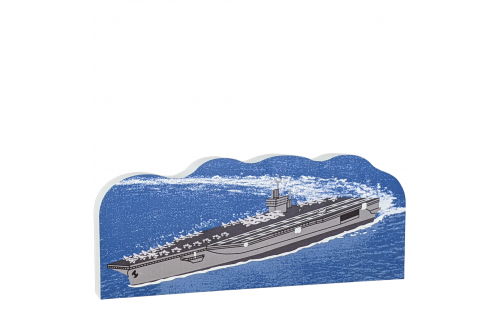 US Navy Aircraft Carrier replica handcrafted in 3/4" thick wood by The Cat's Meow Village in Wooster, Ohio.