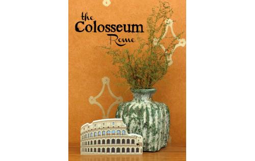 Wooden shelf sitter décor of the Colosseum handcrafted in the U.S. by The Cat’s Meow Village