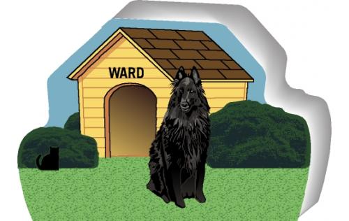 Cat's Meow shelf sitter of a Belgian Sheepdog you can personalize with your dog's name.
