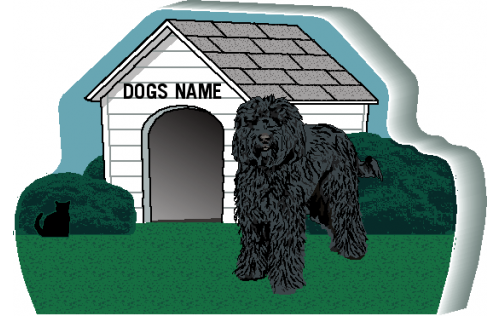 Black Golden Doodle dog can be personalized on the dog house with your dogs name. Handcrafted in Wooster, Ohio by The Cat's Meow Village.