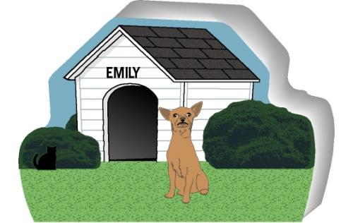 Personalize a cute little wooden dog house with your dogs name. By The Cat's Meow Village, handcrafted in the USA.