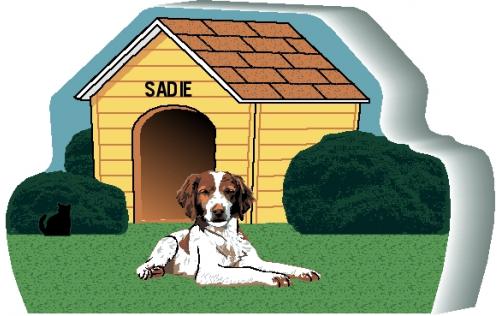 Add your dog's name to the doghouse of this Brittany Spaniel. Personalized by The Cat's Meow Village in Ohio.