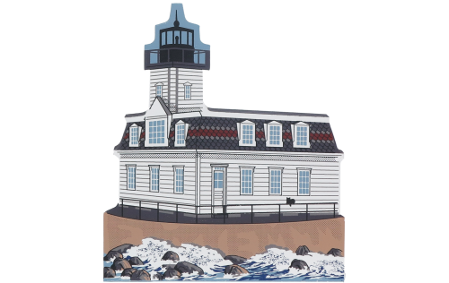 Decorate your home with a little wooden Village that reminds you of the Rose Island Lighthouse. Handcrafted in wood by The Cat's Meow Village.